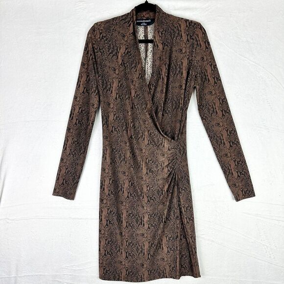 Norma Kamali Side Drape Faux Wrap Jersey Dress Size Medium Python Snake Print - Picture 1 of 7